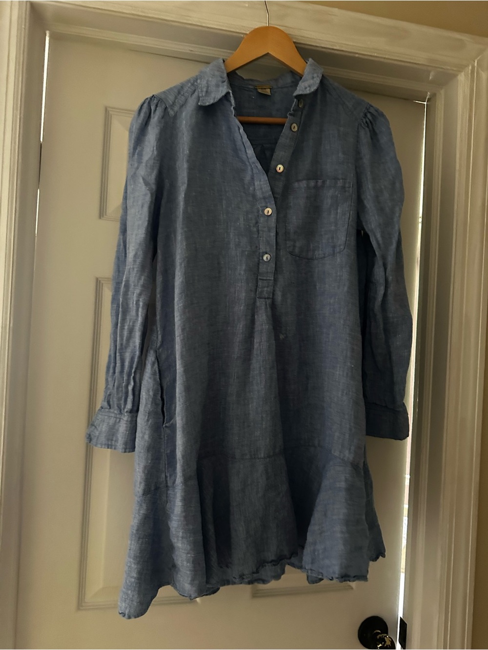 100% linen  Long-Sleeve Chambray Dress| Medium